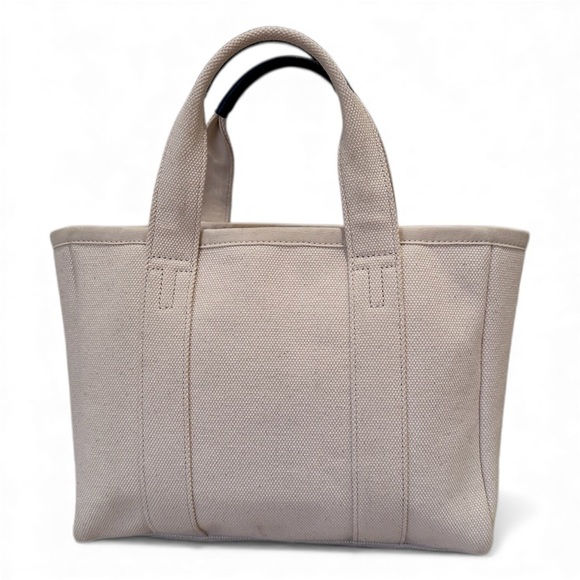 Tory Burch Cream Canvas Mini Mercer Tote with Navy Logo - Picture 2 of 10